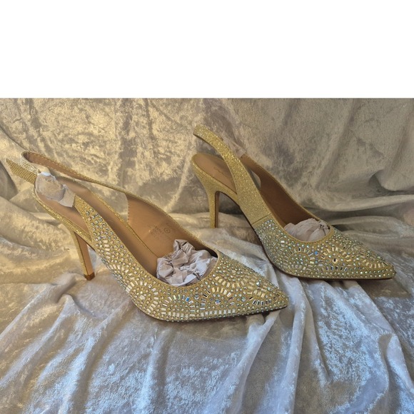 Lauren Lorraine Rachel Gold Rhinestone Slingback Pointed Toe Heels Size 8 - Picture 1 of 7